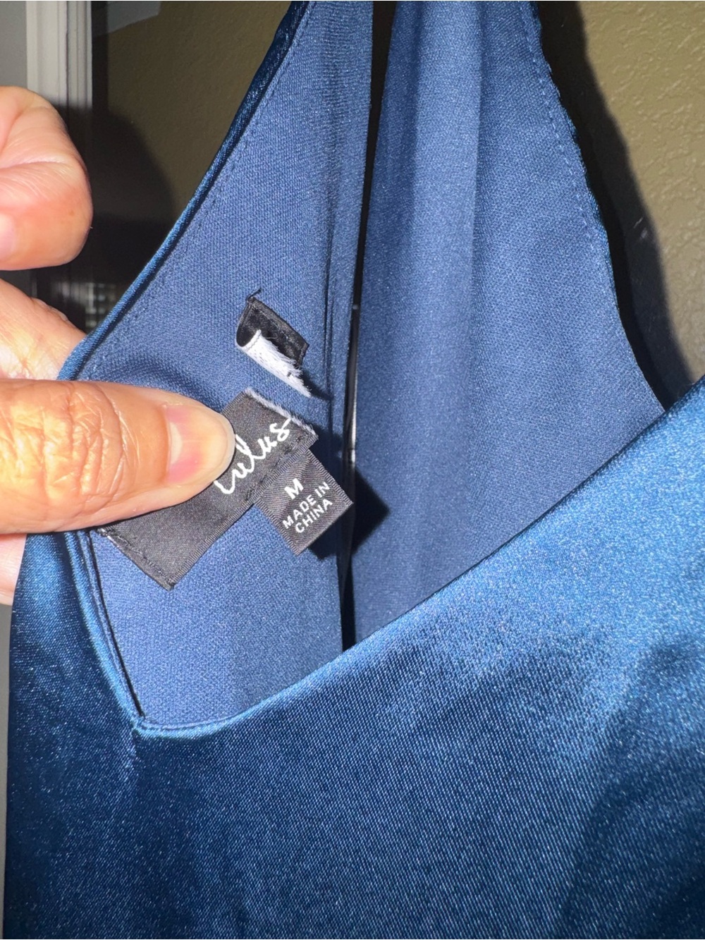 Lulu's Delightful Allure Dark Blue Satin Pleated Backless Maxi Dress Medium - Picture 6 of 6